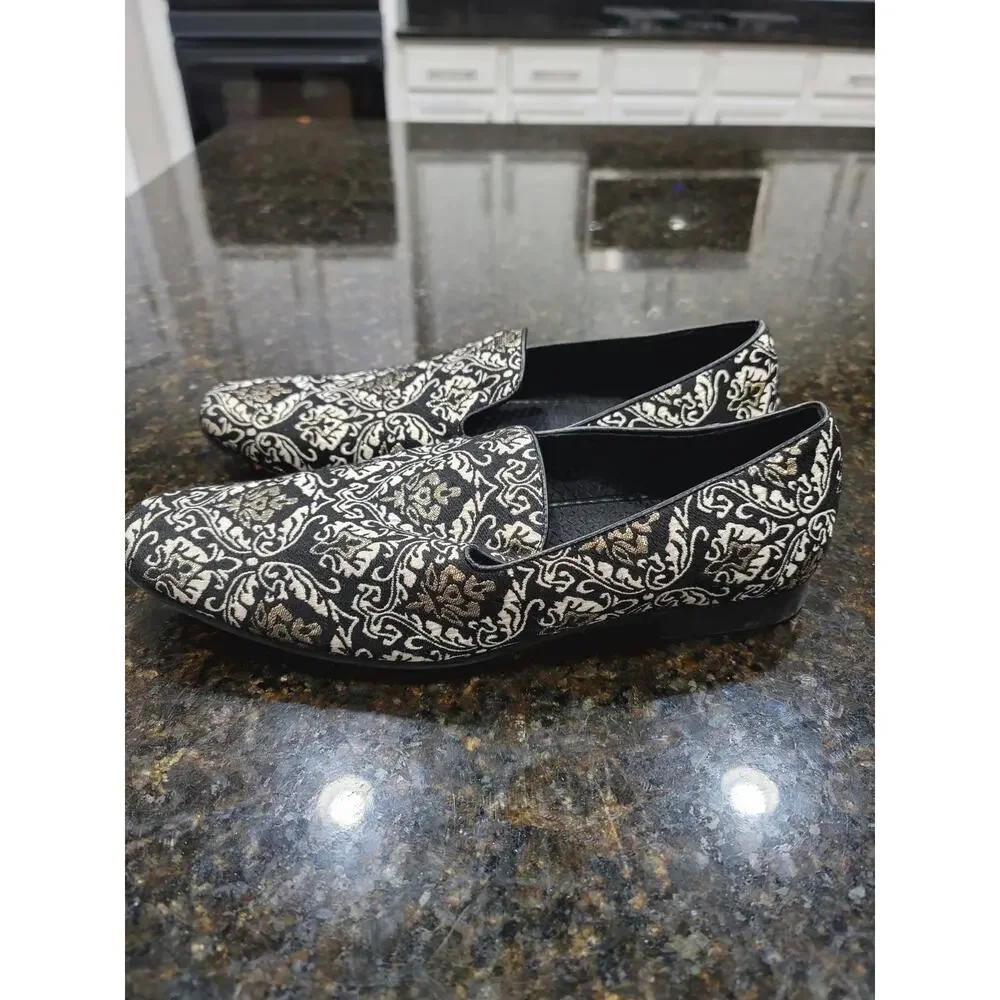Giorgio Brutini Loafer Shoes Mens Size 11M Black Paisley Print Round Toe Slip On
